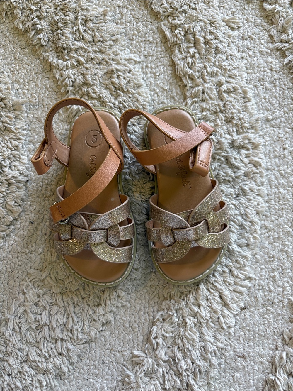 Cat & Jack Rose Gold Glitter Braided Toddler Sandals